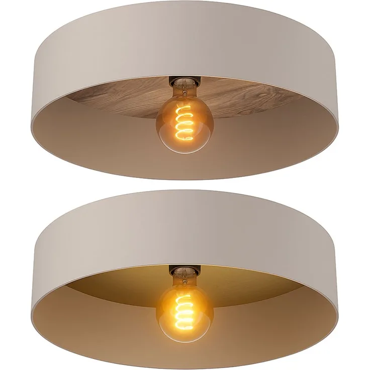 LED Deckenleuchte, Stahl, Holz, Taupe, Messing, D 42 cm