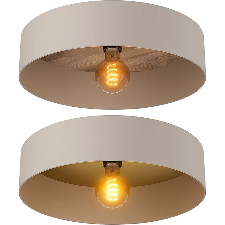 LED Deckenleuchte, Stahl, Holz, Taupe, Messing, D 42 cm – Bild 1