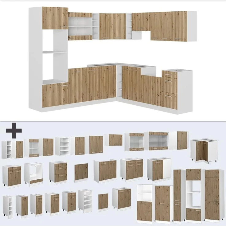 Eckküche R-Line Artisan-Eiche/Weiß 247 x 237 cm, AP Eiche Vicco – Bild 7