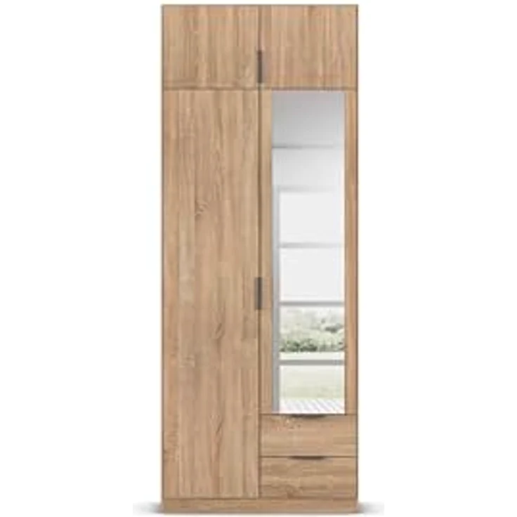 Rauch Möbel Lagoa, Kleiderschrank, Garderobe für Schlafzimmer, Kinderzimmer, Jugendzimmer 4-türig, mit Spiegel, 2 Schubladen, mit Zubehör Classic, Farbe Eiche Sonoma, Holz, Breite 91 – Bild 10