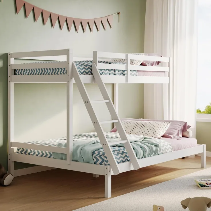Kids Collective Hochbett 140x200 Etagenbett, EN 747-Zertifizierung und platzsparendem Design Stockbett 206x147x145 cm, Weiß
