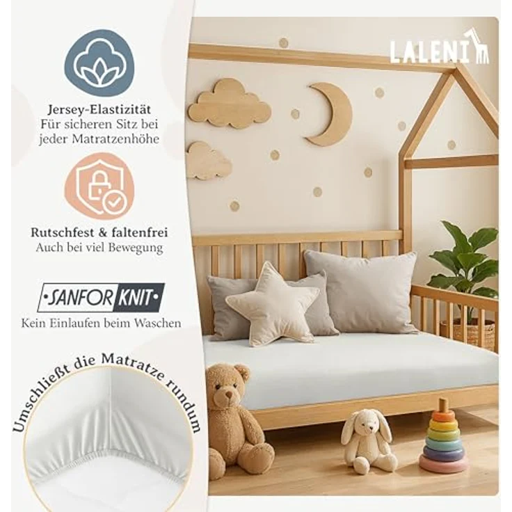 Laleni Jersey Spannbettlaken, 28x73cm, für Baby Beistellbett & Stubenwagen, 100% Baumwolle, Oeko-TEX Zertifiziert, 2er Set, Ivory – Bild 4