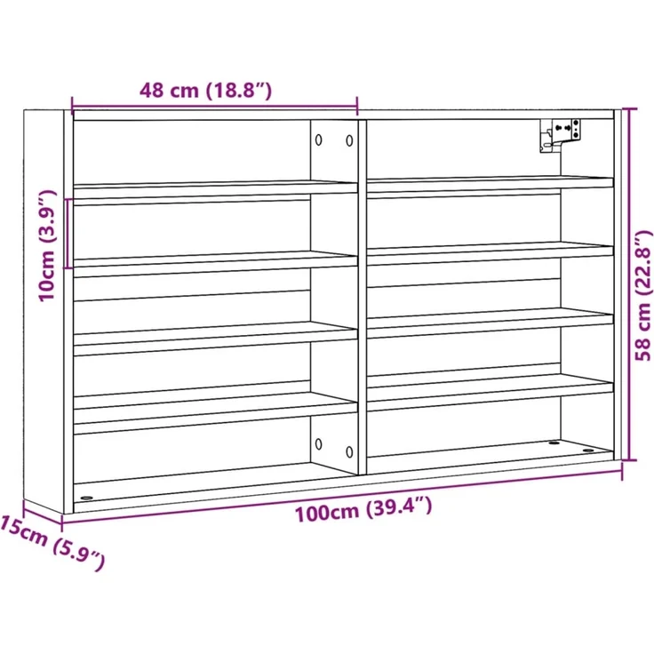 vidaXL Vitrinenschrank Grau Sonoma 100x15x58 cm Holzwerkstoff 847931 – Bild 9