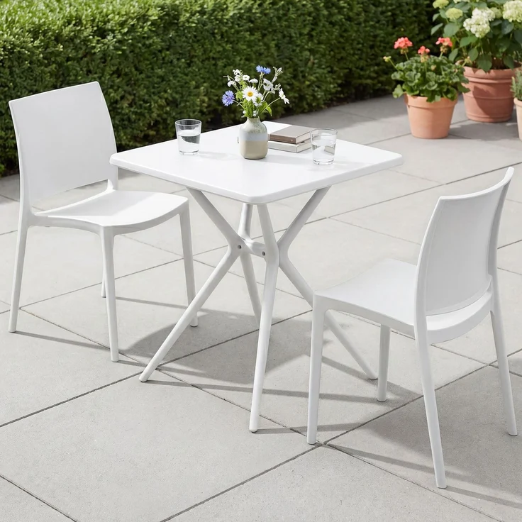 Gartenmöbel-Set GRETA mit 2 Stühlen - 156x72x81cm, Kunststoff, Weiß | Balkonset Gartenset Tisch mit Stühlen Bistroset Outdoor – Bild 4