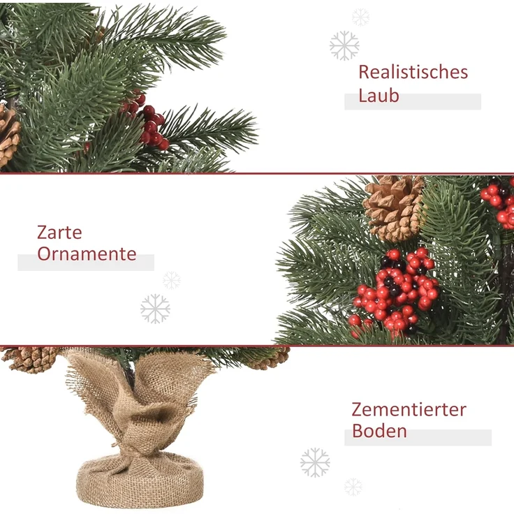 HOMCOM Künstlicher Weihnachtsbaum Mini Weihnachtsbaum mit Tannenzapfen, roten Beeren, 50 cm hoch, Fischte, für Tisch und Schreibtisch – Bild 4