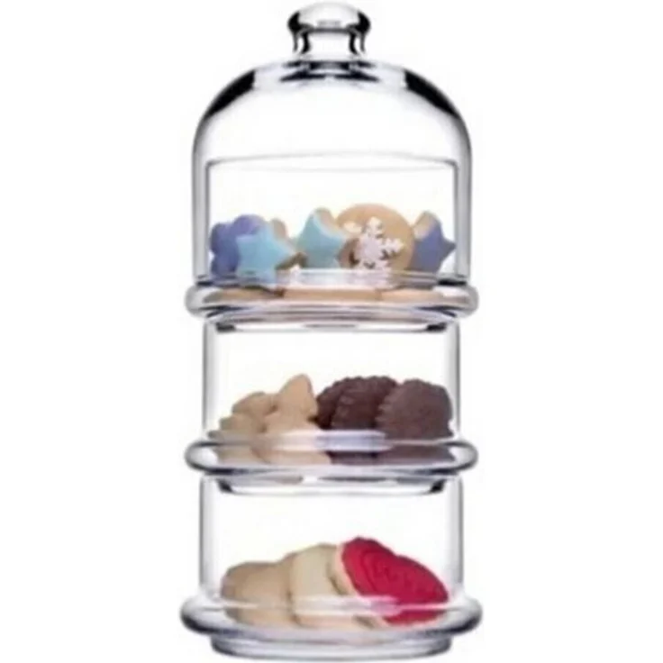 PASABAHCE Patisserie Basic Set 3 stapelbare Behälter mit Kuppel, Glas, Transparent – Bild 1
