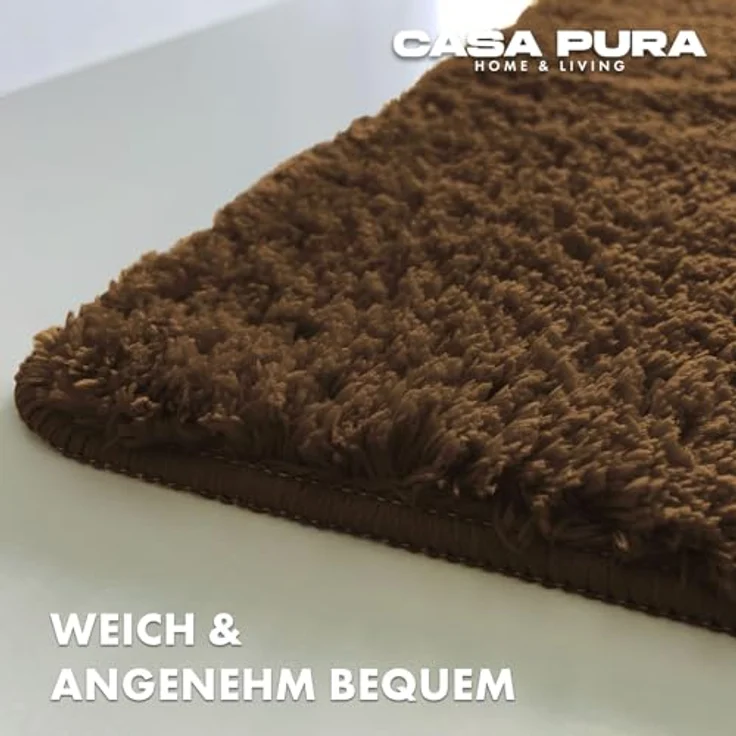 casa pura Badematte braun, weicher Shaggy Badezimmerteppich, rutschfest und waschbar, 60x100 cm, Sky Soft – Bild 4