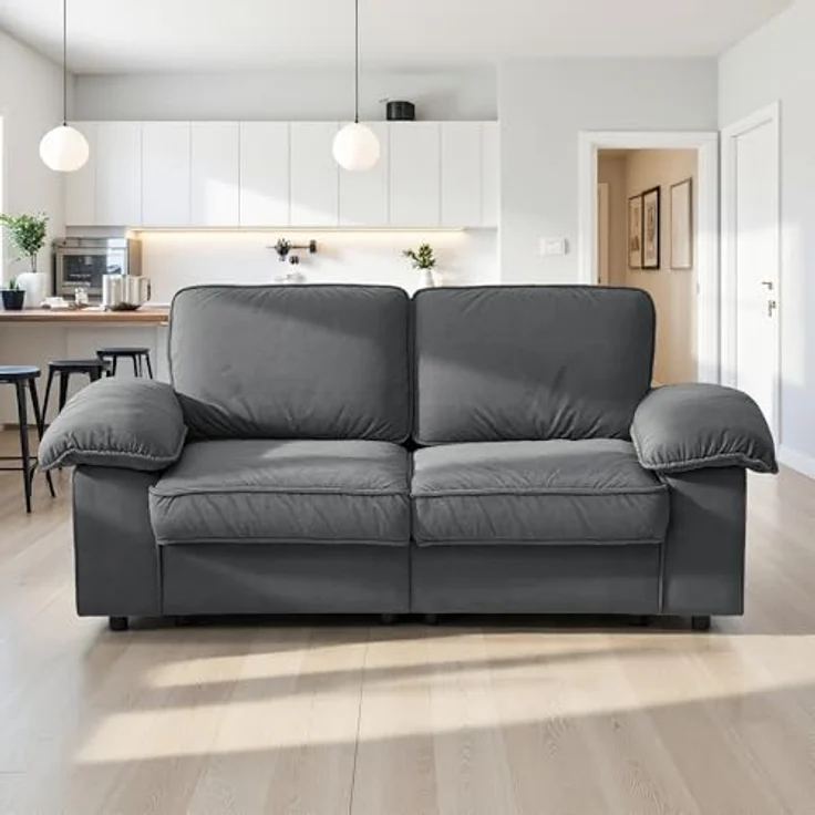 Ball & Cast 2 Sitzer Sofa mit Schlaffunktion - Couch mit Stauraum unter dem Sitz, 201 x 89 x 91 cm (BxHxT), Komfortabel für Moderne Wohnzimmer, Grau – Bild 7