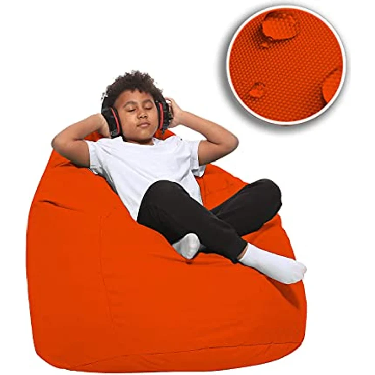 HomeIdeal - Sitzsack XXL Bodenkissen für Erwachsene & Kinder - Geeignet für Gaming oder Entspannen - Indoor wie Outdoor da er Wasserfest ist - mit EPS Perlen, Farbe:Neonorange, Größe:XXL – Bild 9