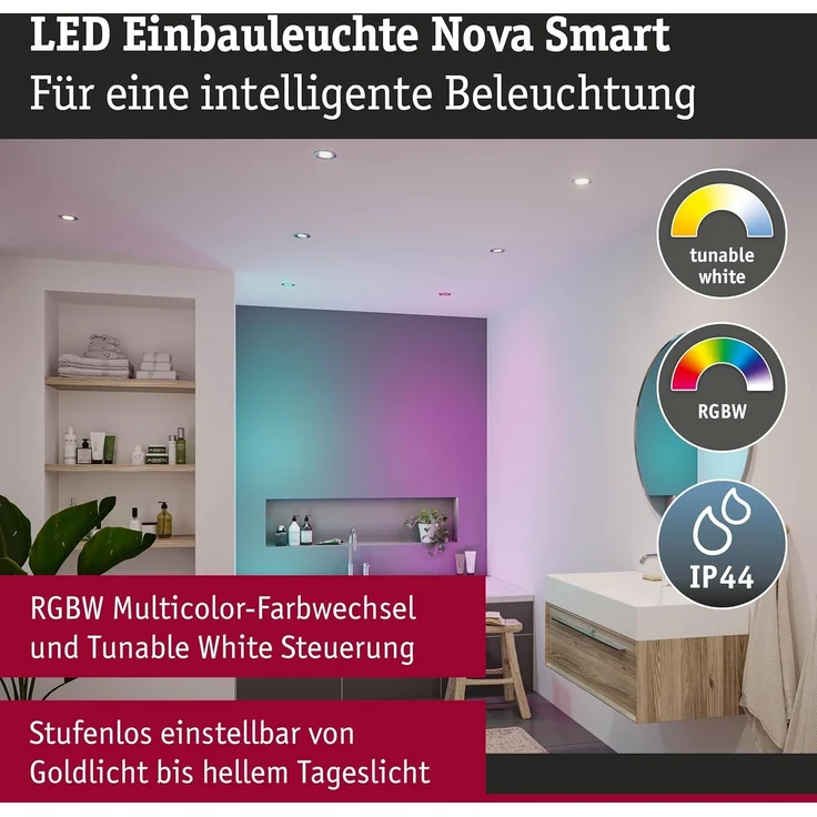 Paulmann 92450 LED Einbauleuchte Nova Coin 3er-Set Zigbee RGBW Eisen gebürstet IP44 – Bild 2