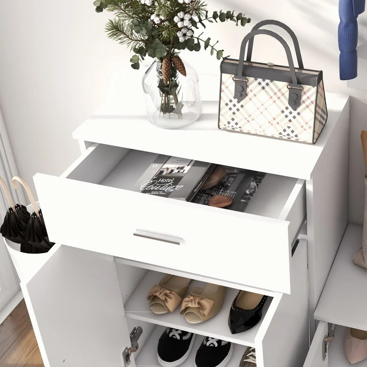 Kombinierter Schuhschrank mit Kleiderhaken für den Eingangsbereich und das Schlafzimmer, Holz, 100 x 32 x 187 cm, weiß – Bild 10