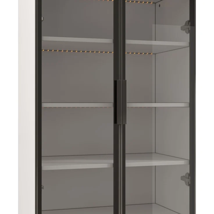 Vitrine 120 x 40 x 160 cm mit LED-Beleuchtung und Rauchglas – weißer Korpus mit Stauraum – Bild 8