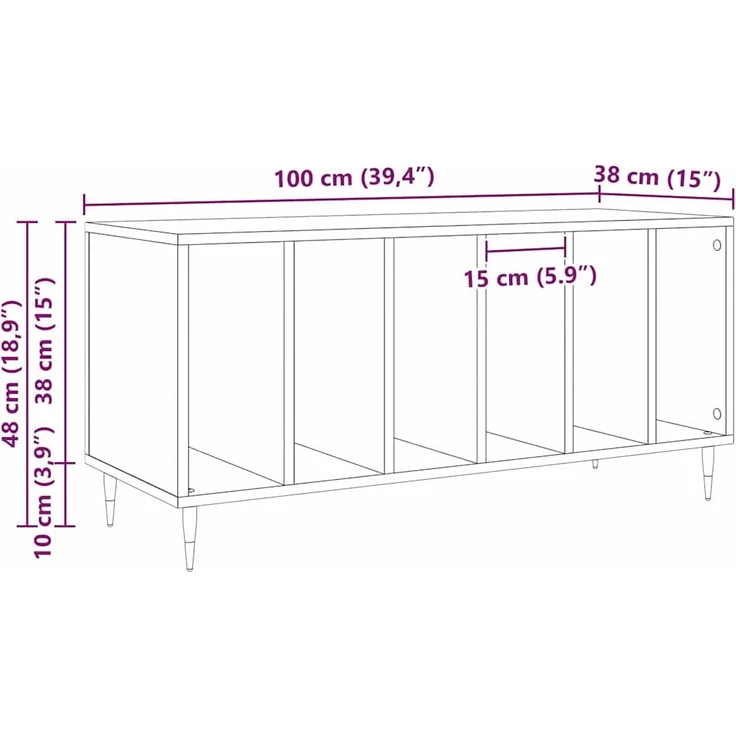 vidaXL Schallplattenschrank Schwarz Eichen-Optik 100 x 38 x 48 cm 862901 – Bild 9