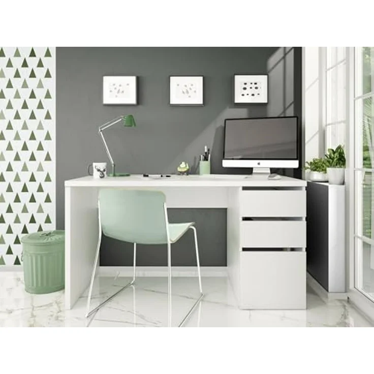 Dmora - Schreibtisch Reedsport, Wendeschreibtisch mit 3 Schubladen, platzsparender Bürotisch mit Mehreren Positionen, 138 x 60 x 74 cm, Weiß – Bild 6