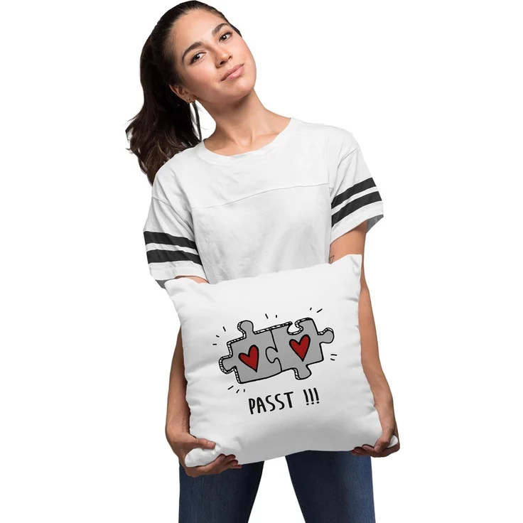 MoonWorks Dekokissen Kissenbezug Passt!!! 2 Puzzleteile Geschenk Liebe Beziehung Jahrestag Valentinstagsgeschenk Weihnachtsgeschenk Moonworks® – Bild 4