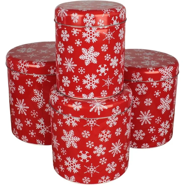 Macosa Home Keksdose Gebäckdosen 4er Set Metall Rot od. Grau Plätzchendose, (rund Schneeflocke Rentiere Gebäckaufbewahrung modern, Vorratsdose Weihnachten Blechdose), stapelbare Keks-Dose Aufbewahrungsdose Plätzchen – Bild 3