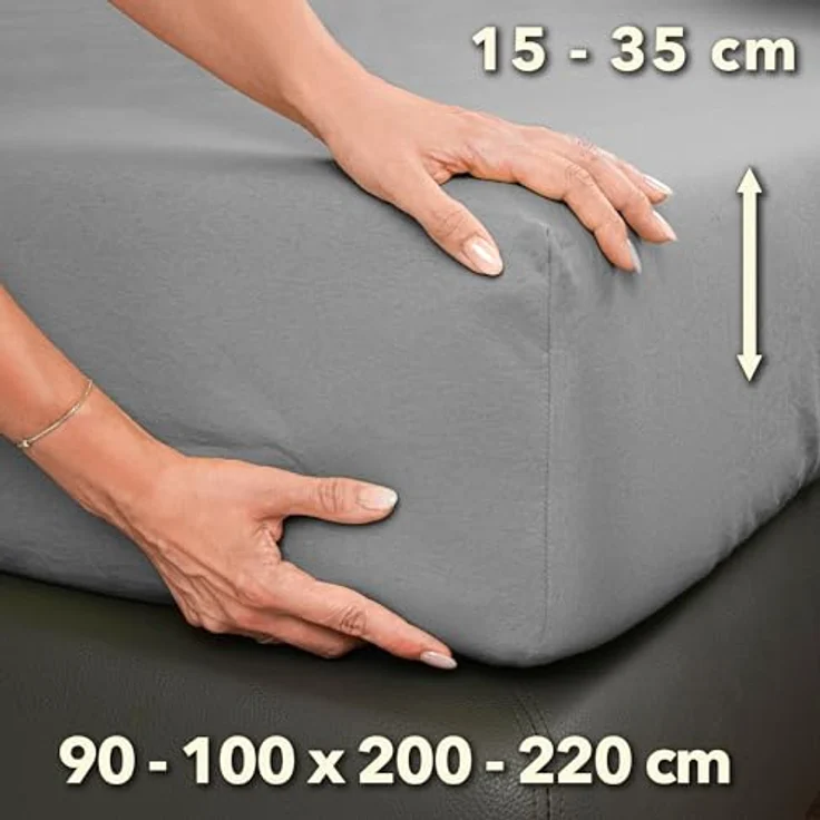 STUDIO Premium Spannbettlaken 90x200cm bis 100x220cm – Jersey-Spannbetttuch aus 97% Baumwolle & 3% Elastan – Silber – bügelfrei für Matratzen bis 35cm Höhe – Bild 3