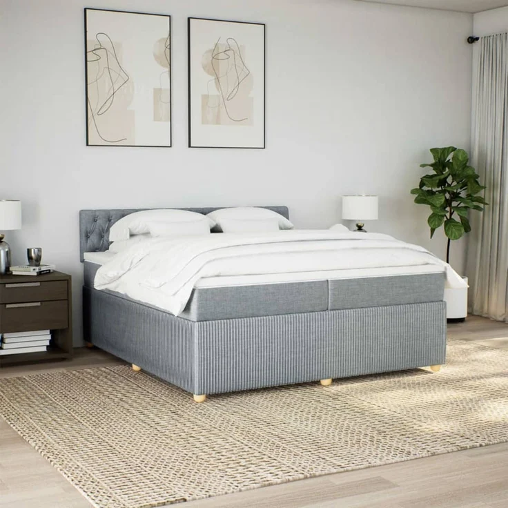 vidaXL Boxspringbett mit Matratze Hellgrau 200x200 cm Stoff 3289870 – Bild 4