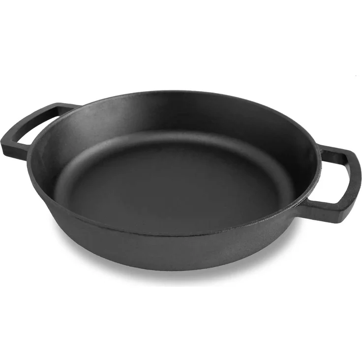 Ø36cm Gusseisenpfanne mit Deckel-Grillpfanne aus Gusseisen Bräter Schmortopf aus Gusseisen zwei Griffe Servierpfanne – Bild 2