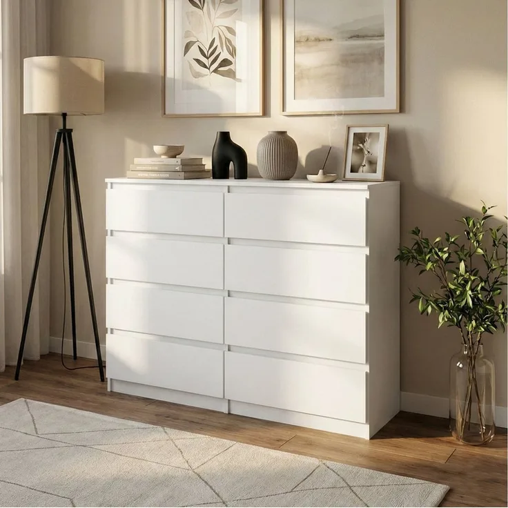 Beautysofa Kommode 100 cm LEMON mit 8 Schubladen (Moderne Schubladenkommode in Weiß oder Kaschmir, Kugelführungen), Sideboard Schlafzimmer Wohnzimmer