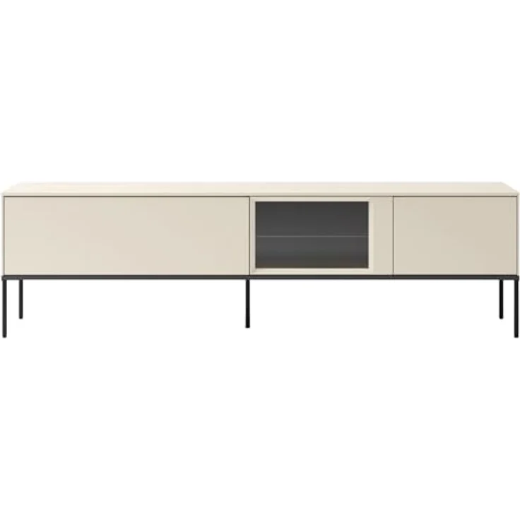 Selsey TV-Lowboard 196 cm Cremefarbenes Mattes Design Hochwertige Spanplatte & Gehärtetes Glas Schwarze Metallbeine Integriertes Eye-LED mit Touch Push-to-Open Ideal fürs Wohnzimmer – Bild 5