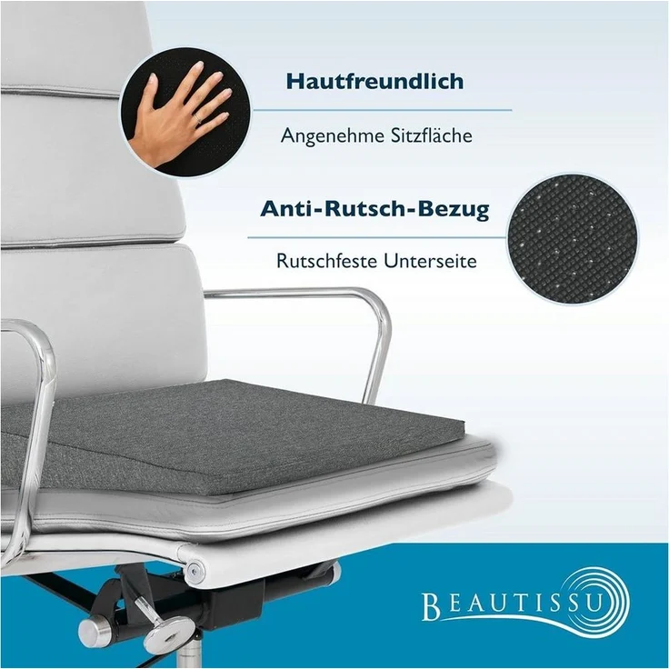 Beautissu Stuhlkissen Sitz Keilkissen formstabil Anti-Rutsch BeauErgo, Hellgrau, Rutsch Bezug Waschbar & Reißverschluss – Ergonomisches Sitzkissen – Bild 3