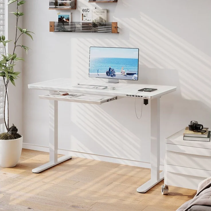 HOMALL Schreibtisch Glas Höhenverstellbarer elektrischer mit USB Aufladung 120*60/140*70 – Bild 2