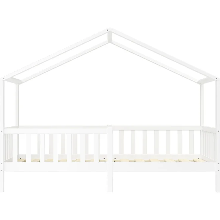Bellabino 'Bia' Hausbett 80x160 cm mit Matratze, weiß, Kiefer Massivholz, Montessori Kinderbett mit Rausfallschutz und Lattenrost – Bild 10