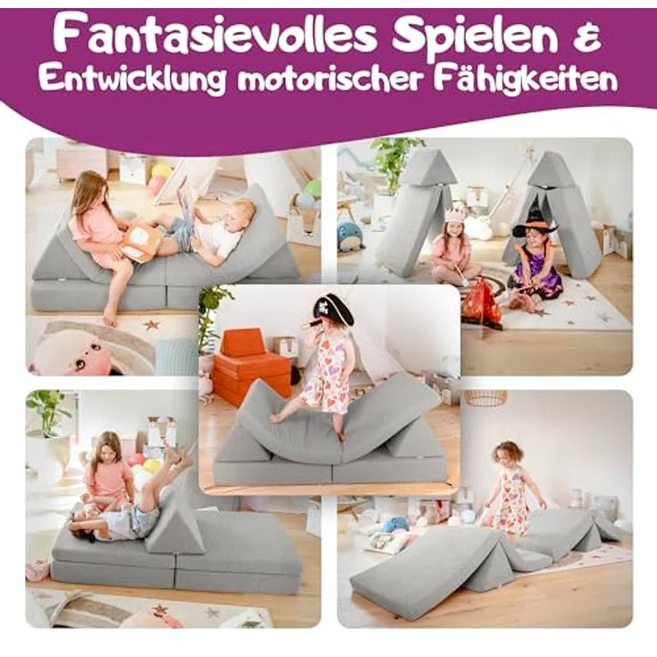 Linodino Kindersofa Spielsofa I aus Schaumstoff Bausteine I Spielcouch für Kinder, Wasserfeste Unterbezüge, Waschbare Chenille Bezüge 30° – Bild 3