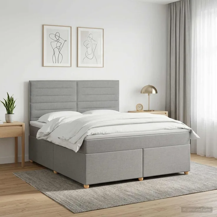 vidaXL Boxspringbett mit Matratze Hellgrau 180 x 200 cm Stoff 3453935