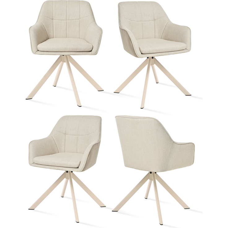 GOEURVANT 1437 4er-Set Esszimmerstühle, 360° Drehbar, Webstoff, beige, 83 x 52 x 59 cm