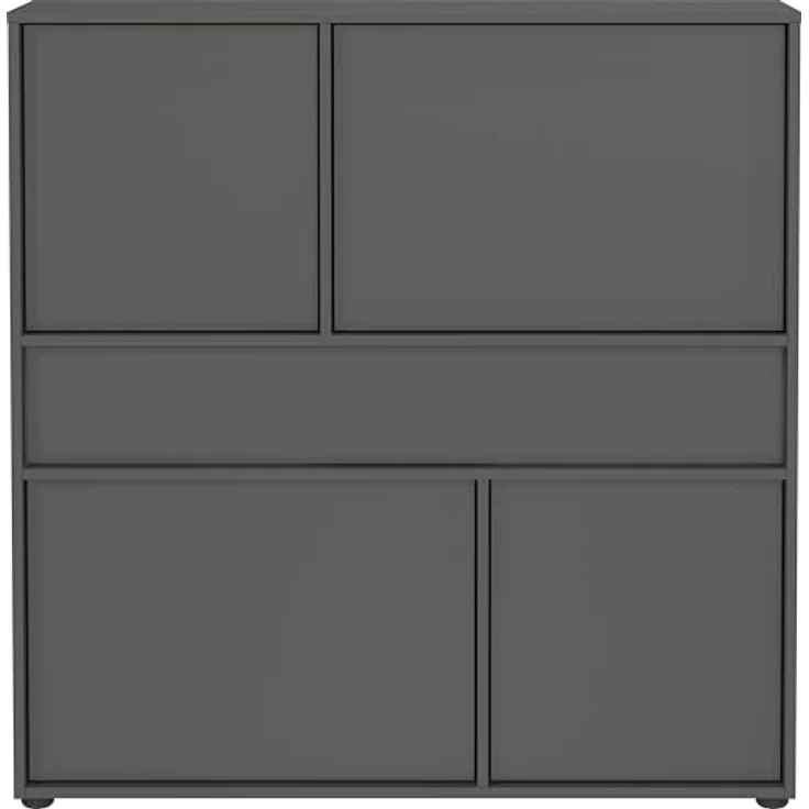 XXXL Schuhschrank Ameca, Graphit, Holzwerkstoff, stehend, 4 Fächer, 1 Schublade, 110x107x25 cm, Made in Germany – Bild 4
