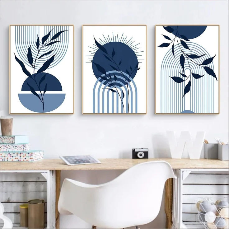 Poster 3er Boho Abstrakt Blau Pflanze Blätter Wohnzimmer L 21x30cm – Bild 2