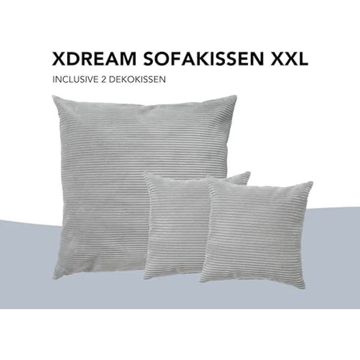 XDREAM Dekokissen Zierkissen, Sofakissen-Set bestehend aus 1x 90x90 cm und 2x 45x45 cm, gemütliches Sofakissen mit robuster und moderner Cord-Optik – Bild 5