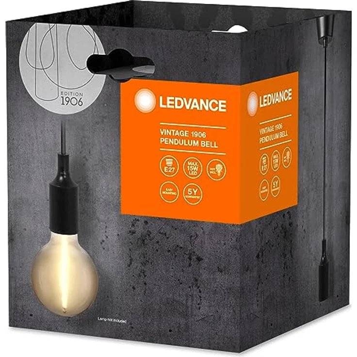 Ledvance Vintage 1906 Pendelleuchte bell E27, schwarz, max. 15W LED, trichterförmiger Baldachin, für Innenräume – Bild 3