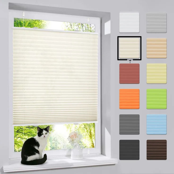bobodeco Plissee ohne Bohren Klemmfix Faltrollo Jalousie Beige 100x120 cm (BxH), Plisseerollo Sichtschutz und Sonnenschutz Blickdicht Easyfix lichtdurchlässig Rollo für Fenster & Tür – Bild 1