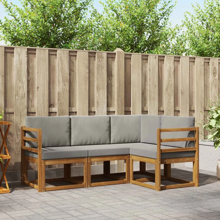 vidaXL Outdoor-Sofagarnitur 4 stk. 4-Sitzer Natur und Hellgrau 3366309 – Bild 1