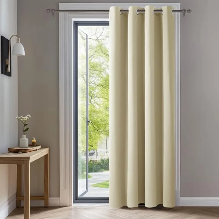Deconovo Verdunkelungsvorhang Hitzeschutz Thermovorhang mit Ösen Beige | 1 Stück, H290 x B140 cm, Ösenschal Vorhang, abdunkelnd, mit Sichtschutz, für Wohnzimmer und Schlafzimmer, Blackout Curtain – Bild 1