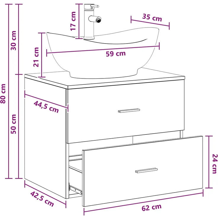 vidaXL Waschbeckenschrank Geräucherte Eiche 62,5 x 44,5 x 80 cm 3404402 – Bild 11