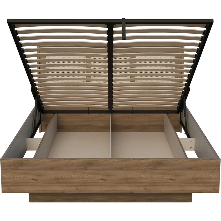 Forte GLENKEEN Bett, Liegefläche 140 x 200 cm, Bettgestell im Bohostil mit Rattangeflecht, Stauraum, Valencia Eiche Holzdekor | Naturrattan, 149,9 cm breit x 105,5 cm hoch x 204,9 cm tief – Bild 4