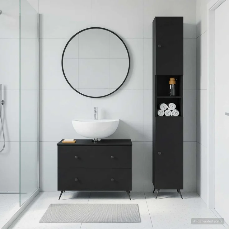 vidaXL 2-teiliges Badezimmer Schrank Set BREDA Schwarz Holzwerkstoff 3417559 – Bild 1