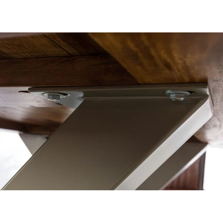 Baumtisch Sheesham 160x90x77 grau gebeizt / X-Beine silber matt FREEFORM 5 – Bild 6