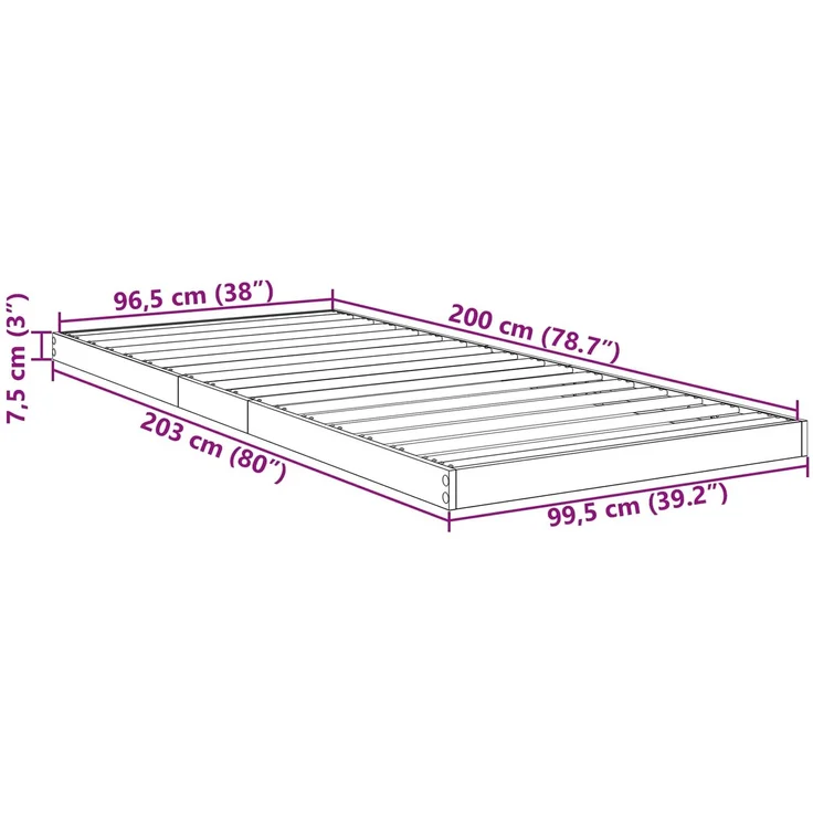 vidaXL Bodenbettrahmen, Holz Weiß, 96,5x200 cm – Bild 10