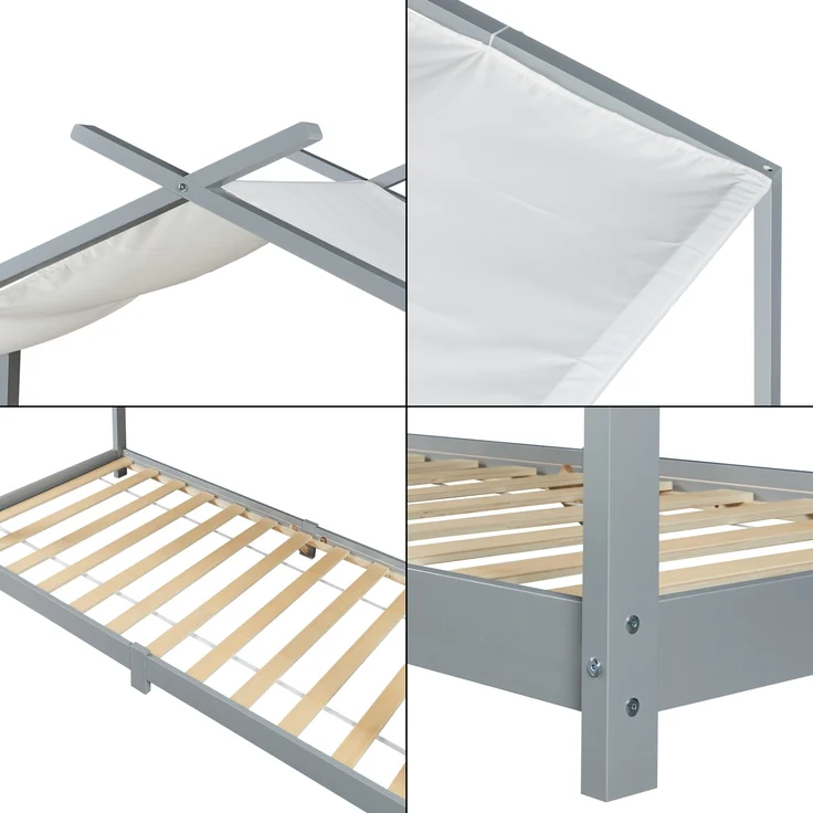 Hausbett Kinderbett Brome aus Holz 90x200 cm grau mit Lattenrost [en. casa] – Bild 6