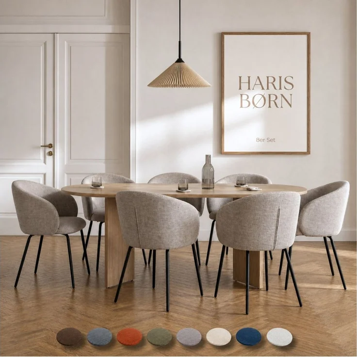 Haris Børn Esszimmerstuhl mit Armlehnen - Hochwertige Polsterstühle für Esszimmer (Set, 8 St), Premium Esszimmer Stühle & Wohnzimmer Stühle – Bild 1