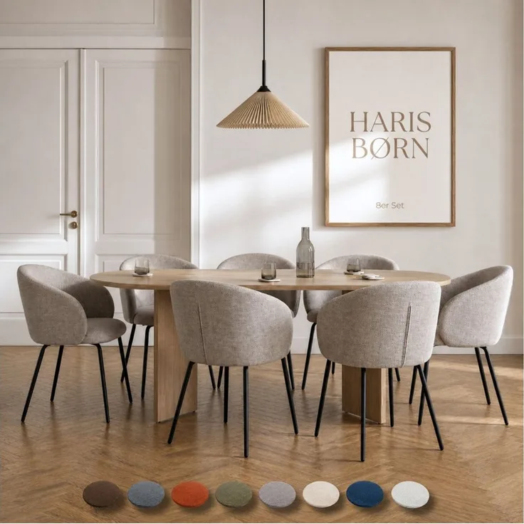 Haris Børn Esszimmerstuhl mit Armlehnen - Hochwertige Polsterstühle für Esszimmer (Set, 8 St), Premium Esszimmer Stühle & Wohnzimmer Stühle