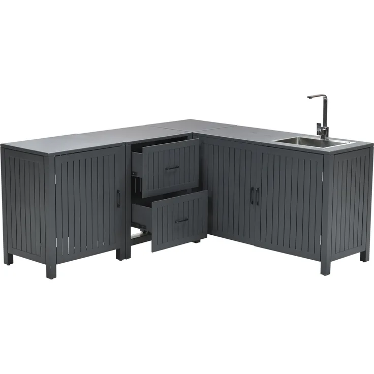 Gardissimo RUDOLF Alu Outdoor Küche inkl. Spüle wetterfest carbon black