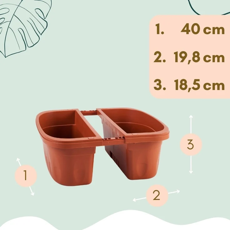 GarPet Blumenkasten 2er Set Blumen Kasten Beidseitig Dopple Balkon Geländer Teracotta – Bild 2