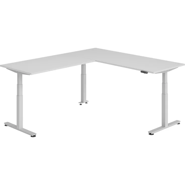 bümö Eckschreibtisch elektrisch höhenverstellbar L-Form: 200 x 240 cm in grau, Gestell silber - Stehschreibtisch mit Memory-Steuerung, elektrischer XXL Schreibtisch für die Ecke, XDSMW-2016-5-S