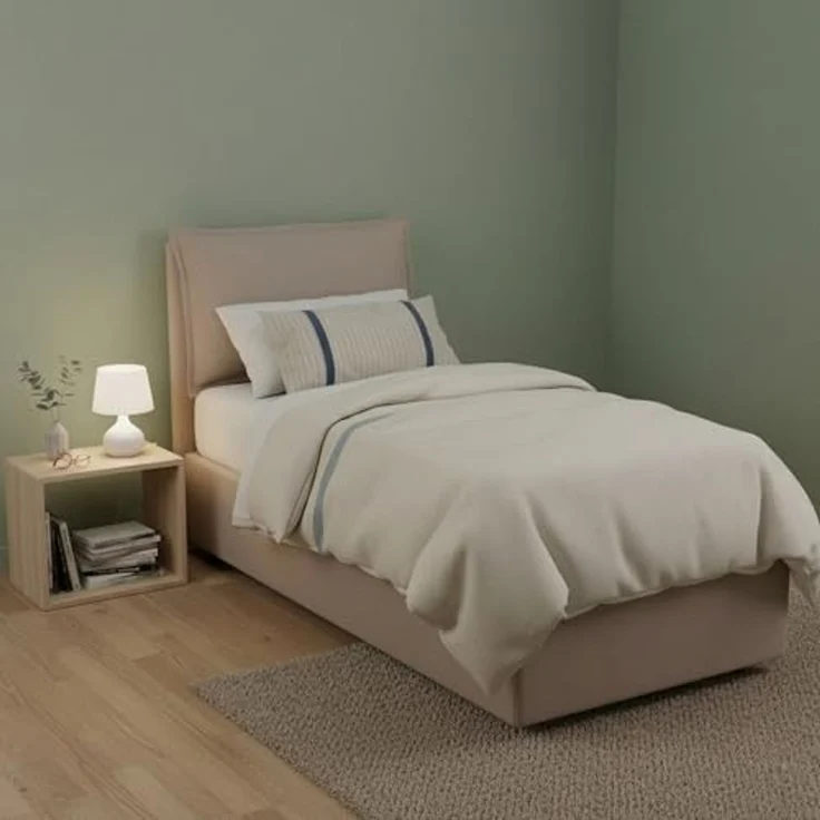 Talamo Italia - Roberta Einzelbett, Bettkasten mit Stoffbezug, 100 % Made in Italy, seitliche Öffnung, inklusive Matratze 80x190 cm, Taupe – Bild 1